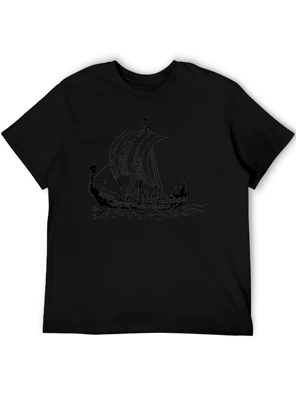 Viking Ship Graphic Tee - Black Cotton T-Shirt