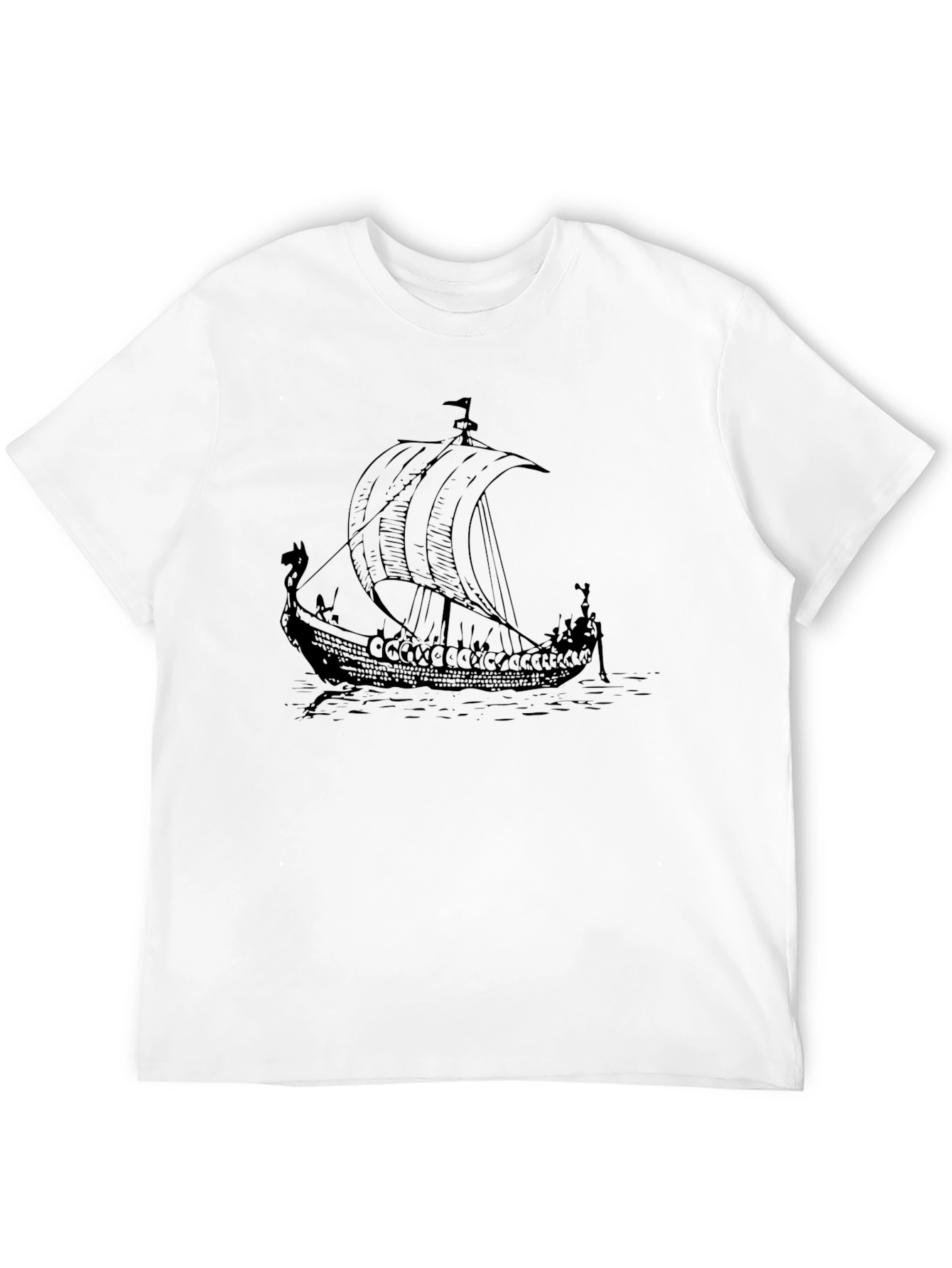Viking Ship Graphic Tee - Black Cotton T-Shirt