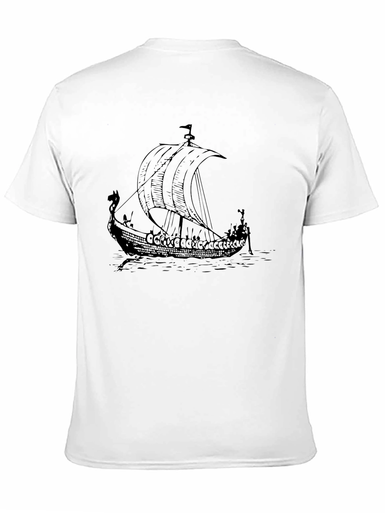 Viking Ship Graphic Tee - Black Cotton T-Shirt