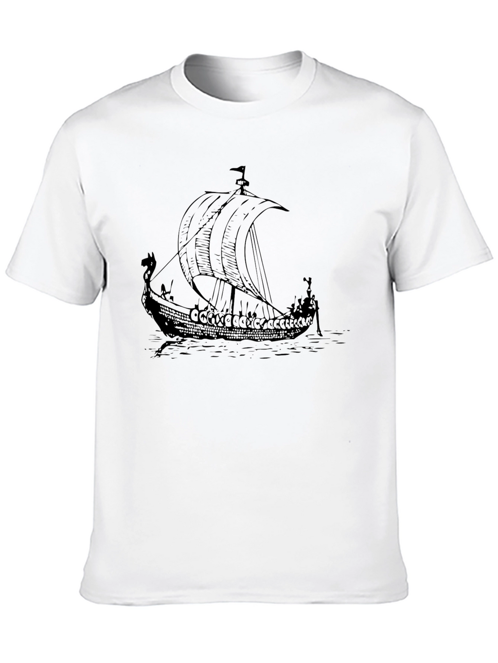 Viking Ship Graphic Tee - Black Cotton T-Shirt
