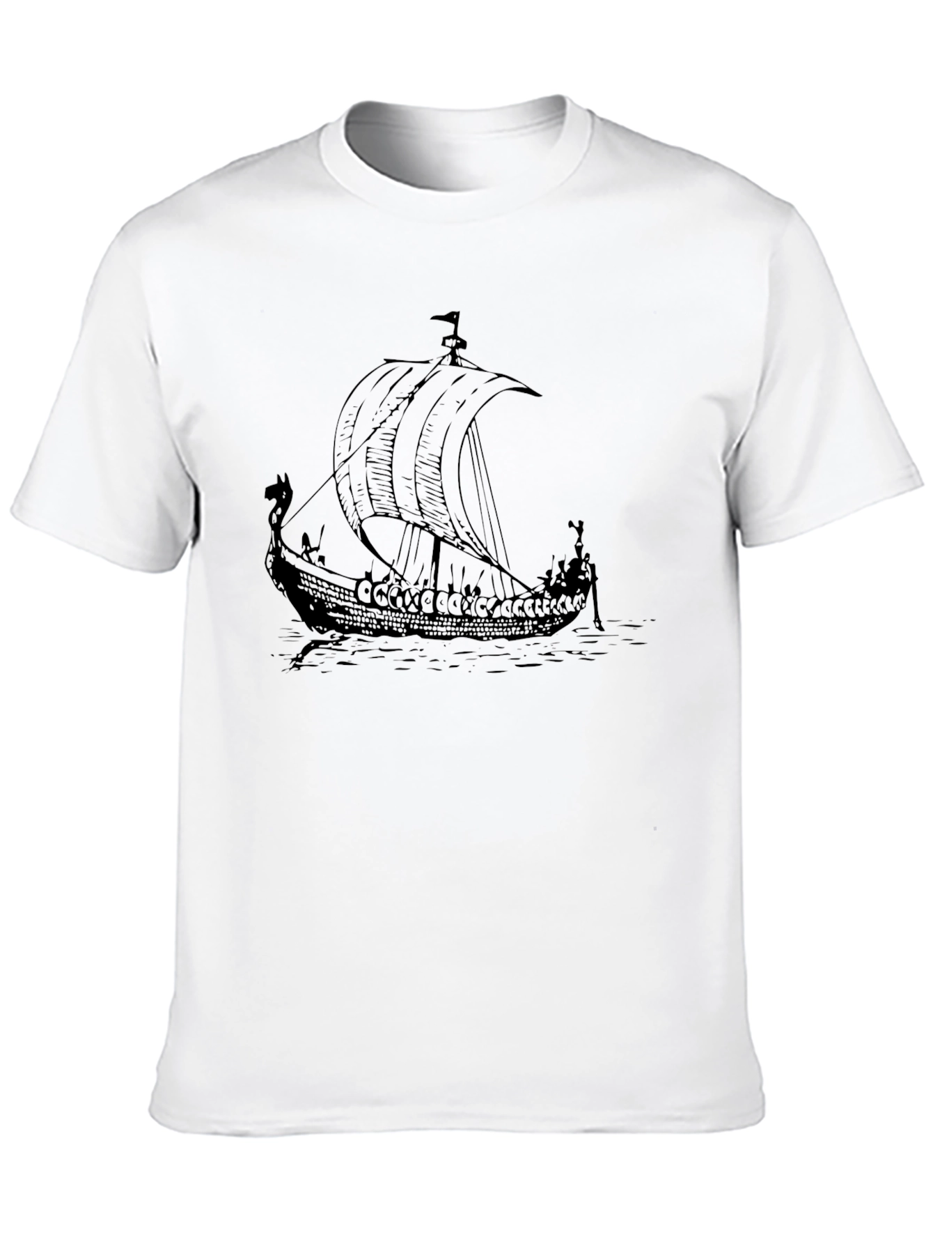 Viking Ship Graphic Tee - Black Cotton T-Shirt