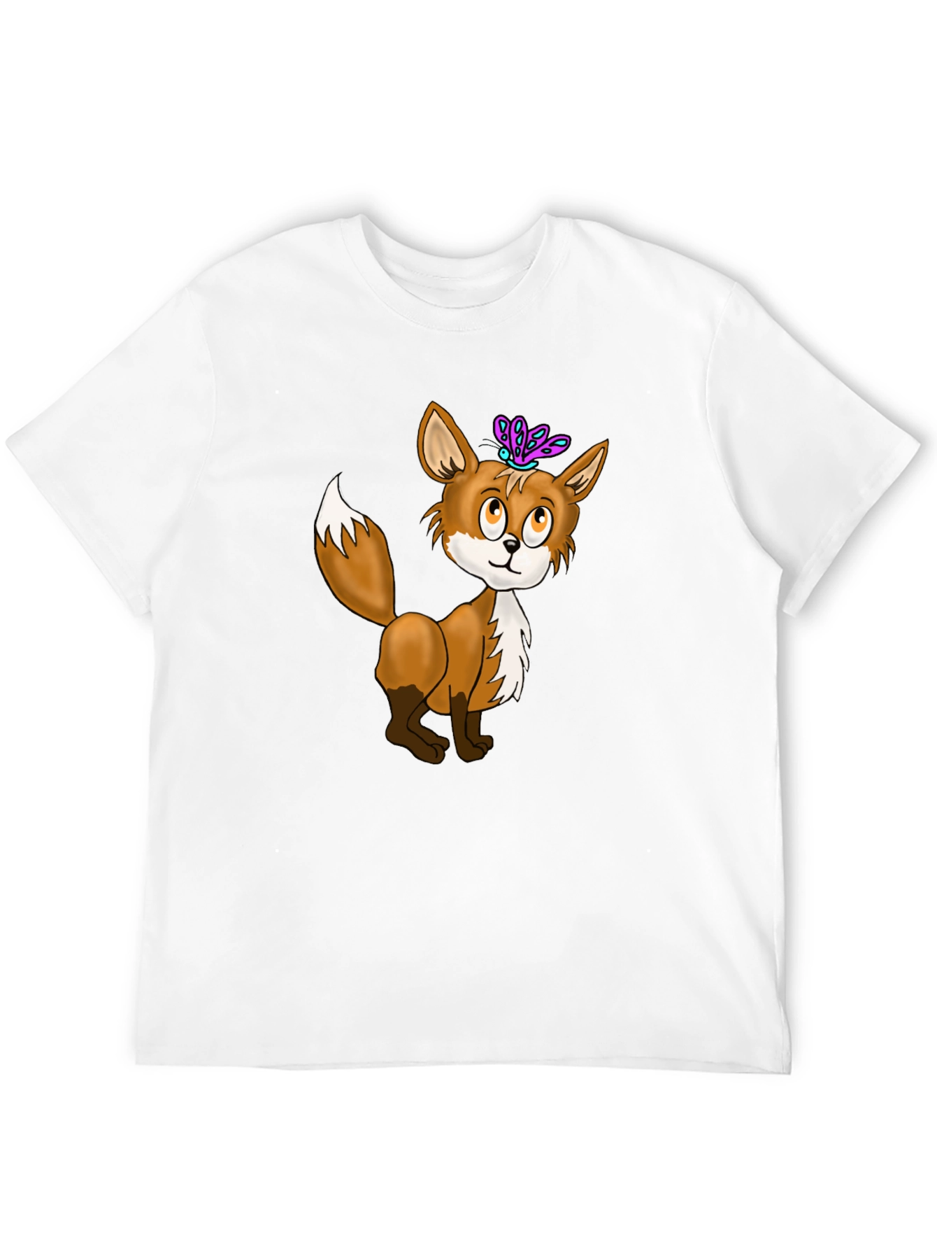 Fox & Butterfly Graphic Tee - Black Cotton T-Shirt