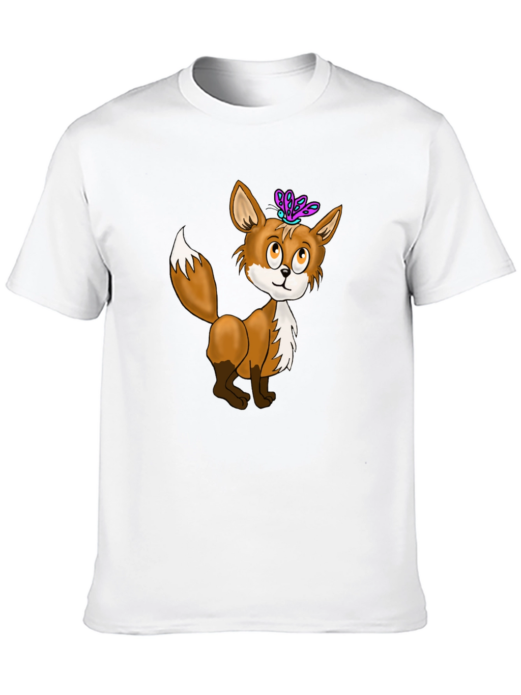 Fox & Butterfly Graphic Tee - Black Cotton T-Shirt