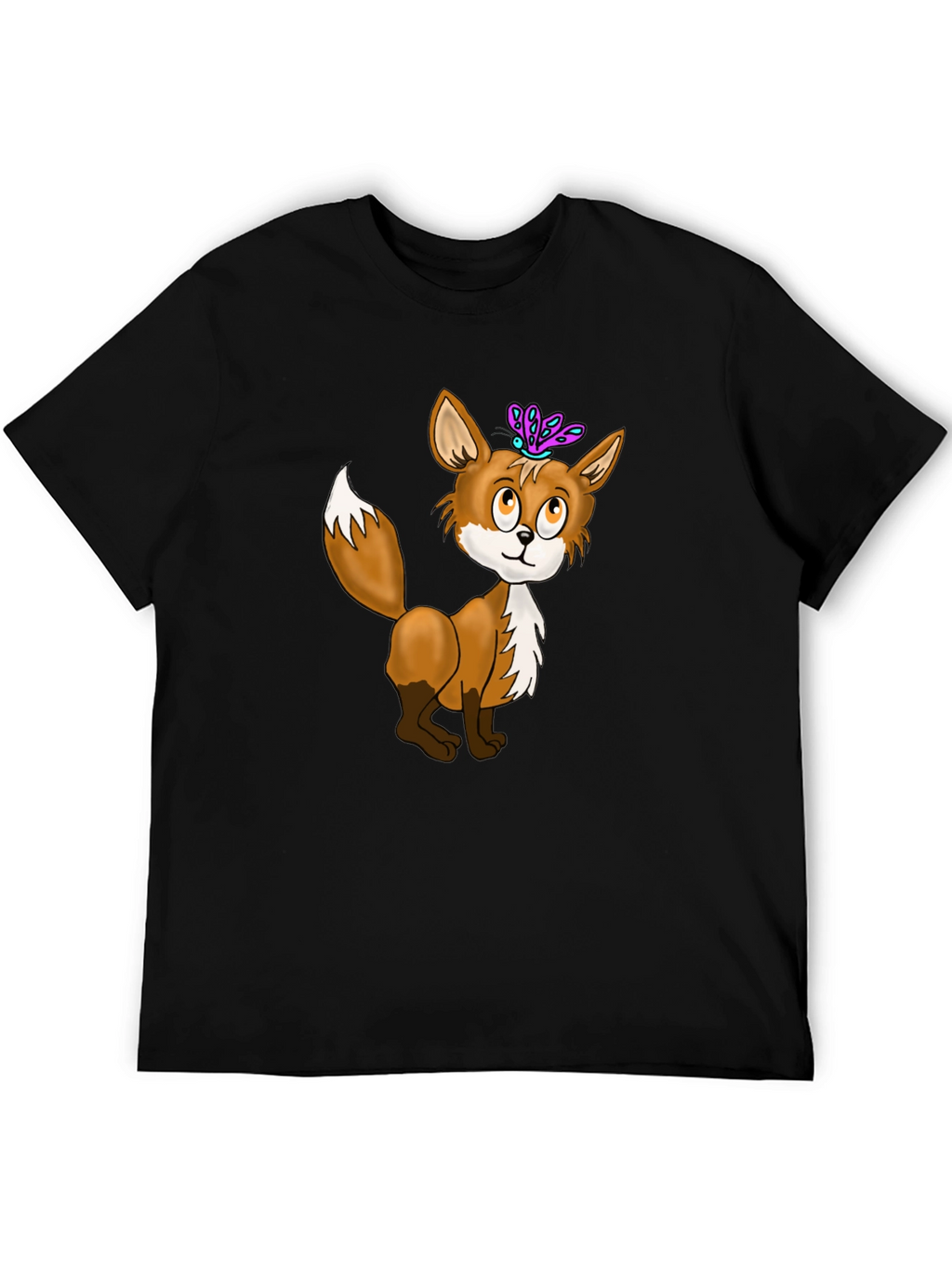 Fox & Butterfly Graphic Tee - Black Cotton T-Shirt