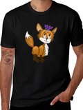 Fox & Butterfly Graphic Tee - Black Cotton T-Shirt
