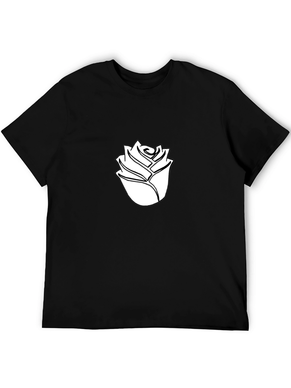 Black T-Shirt with White Rose Graphic