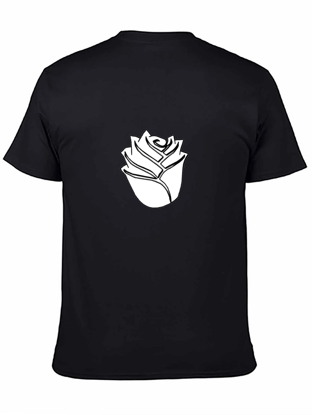 Black T-Shirt with White Rose Graphic