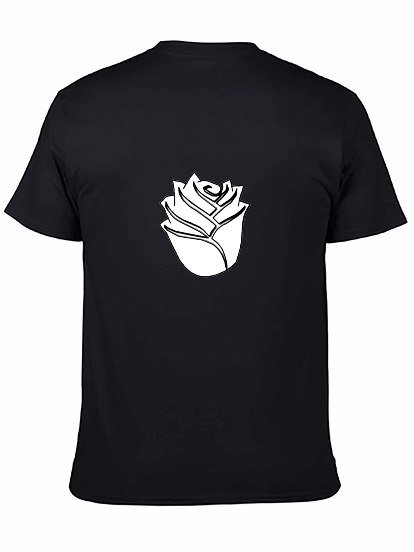 Black T-Shirt with White Rose Graphic