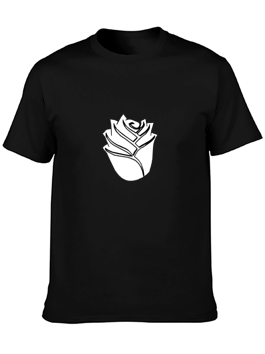 Black T-Shirt with White Rose Graphic