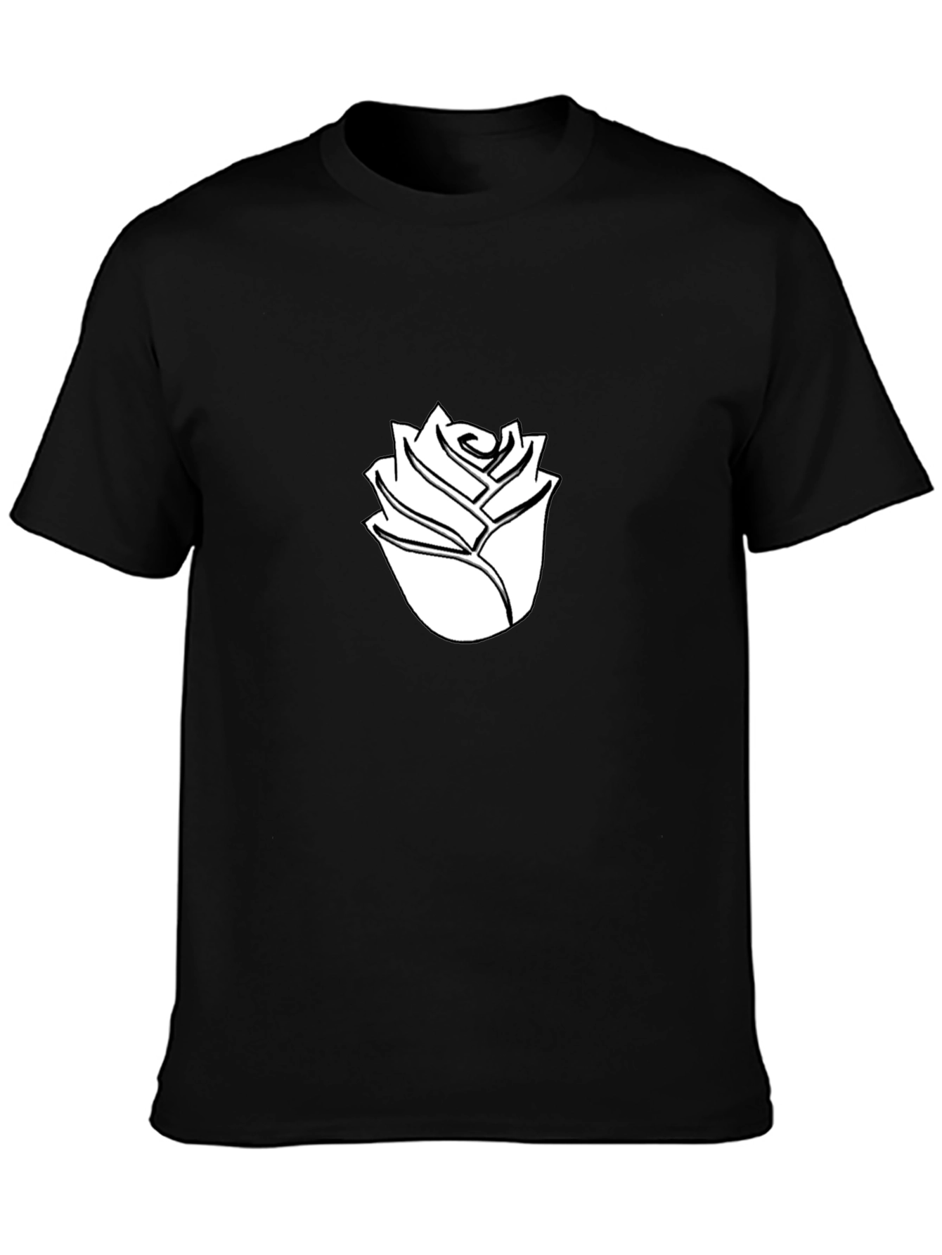 Black T-Shirt with White Rose Graphic