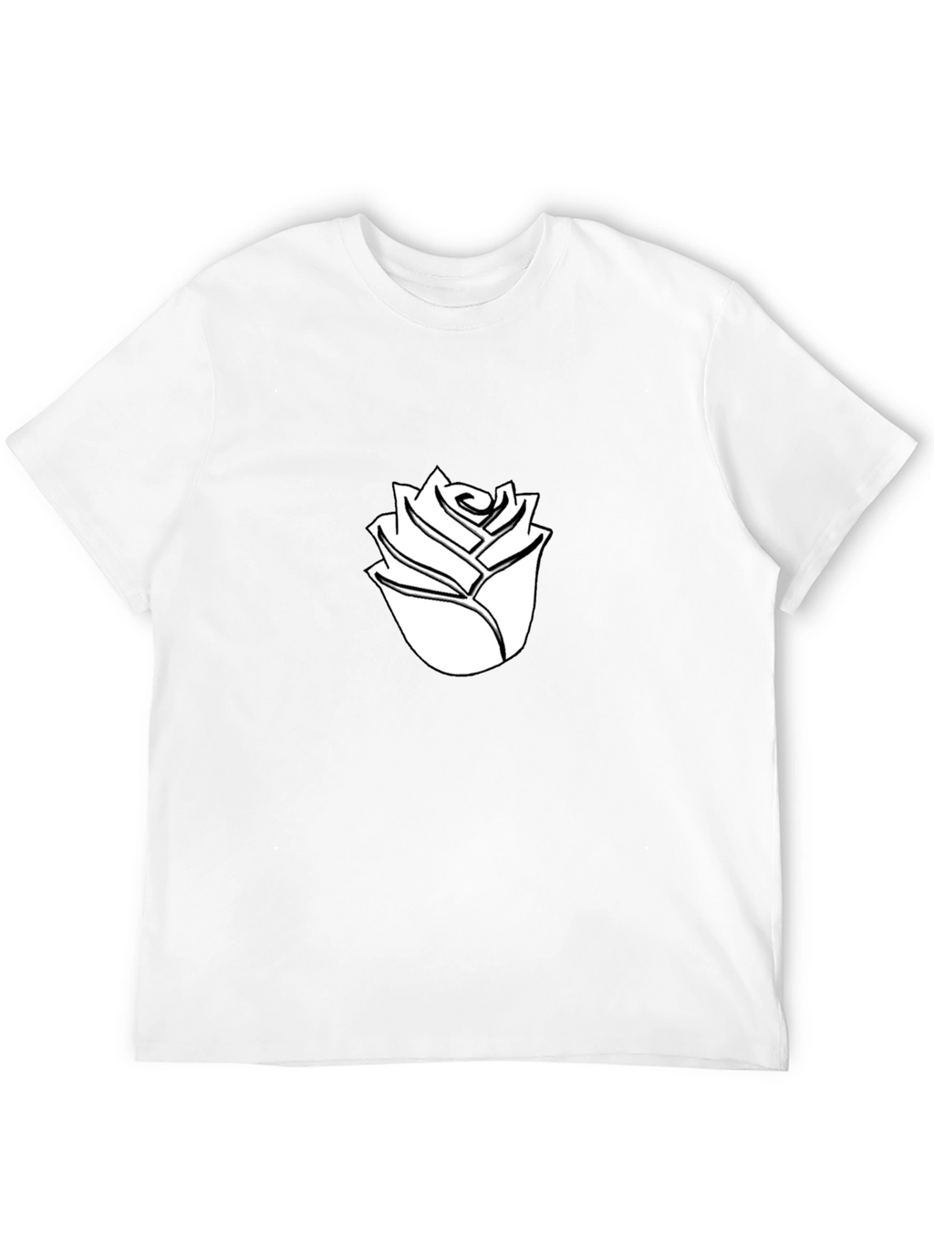 Black T-Shirt with White Rose Graphic