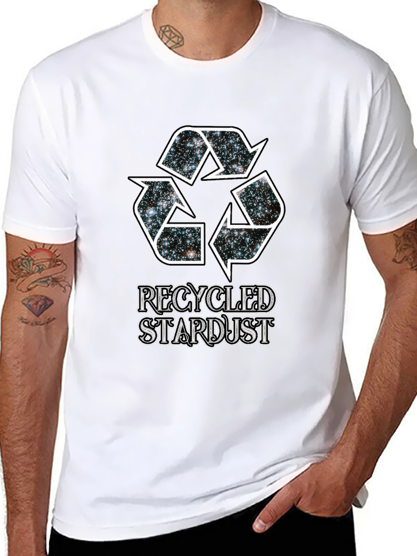 Recycled Stardust Graphic Tee - Black Cotton T-Shirt