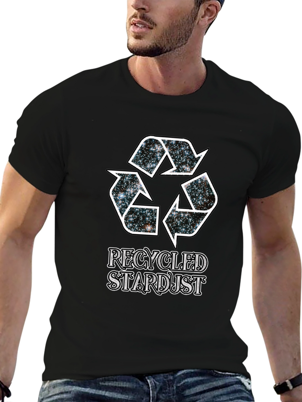 Recycled Stardust Graphic Tee - Black Cotton T-Shirt