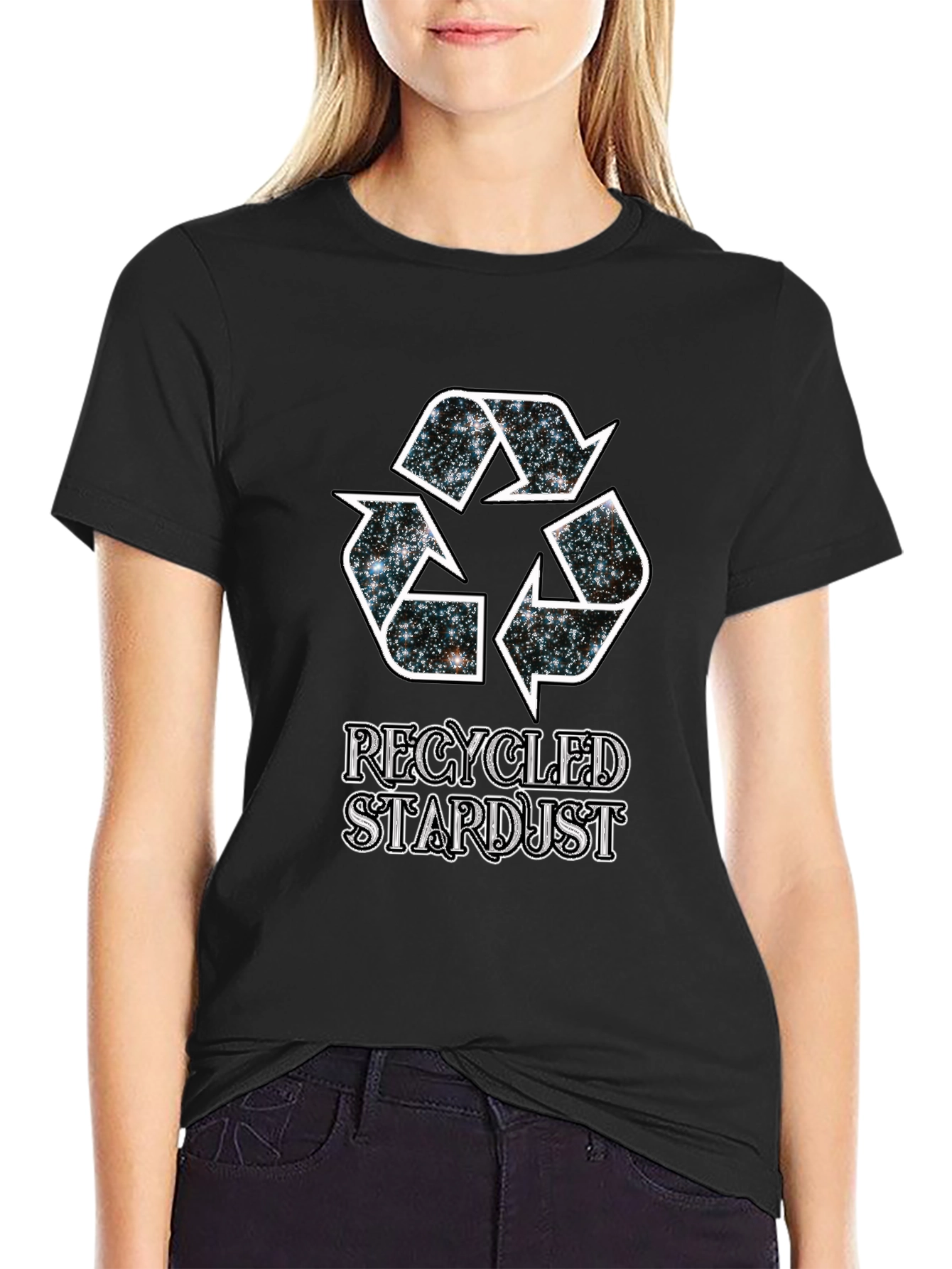 Recycled Stardust Graphic Tee - Black Cotton T-Shirt