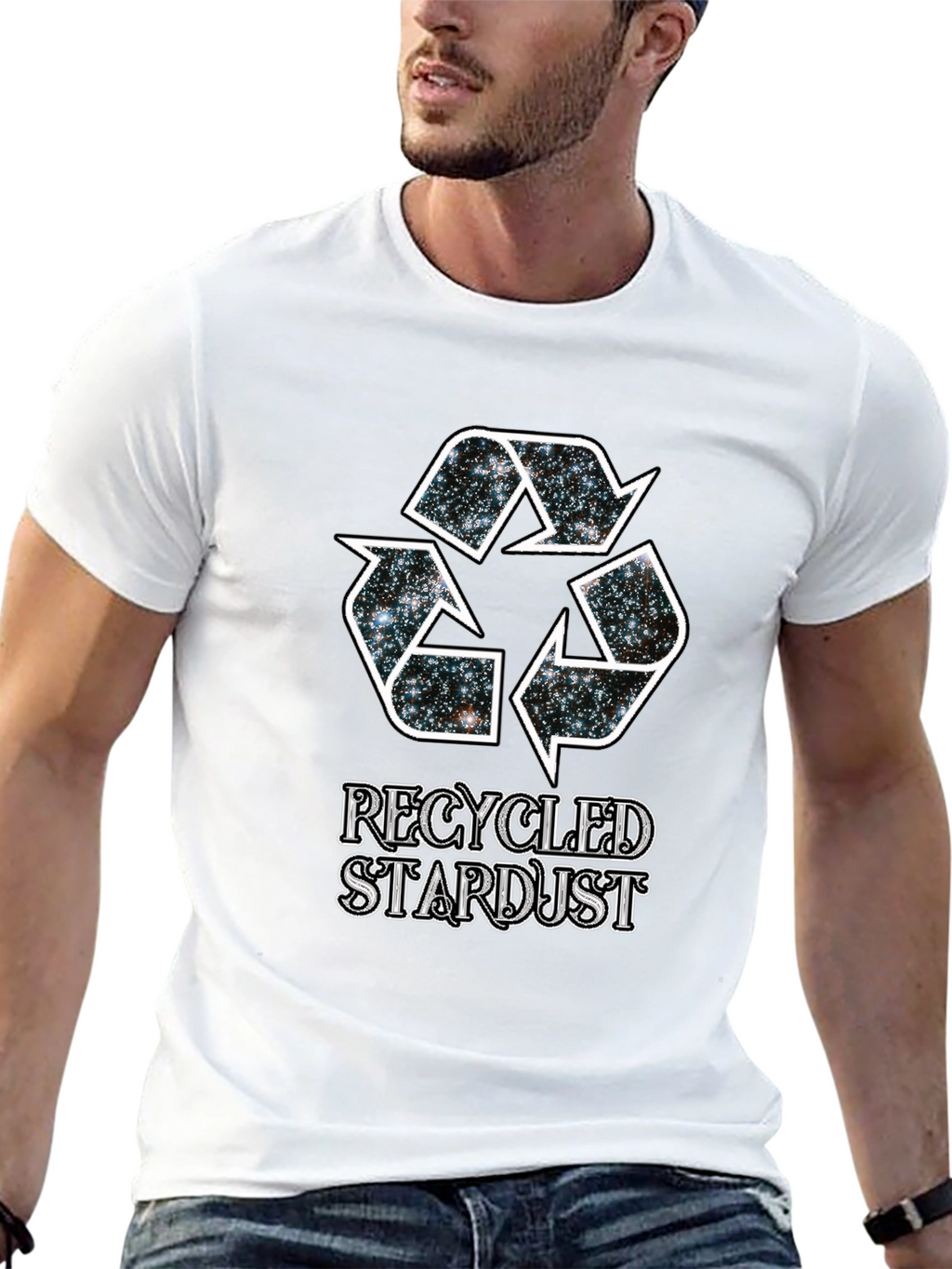 Recycled Stardust Graphic Tee - Black Cotton T-Shirt