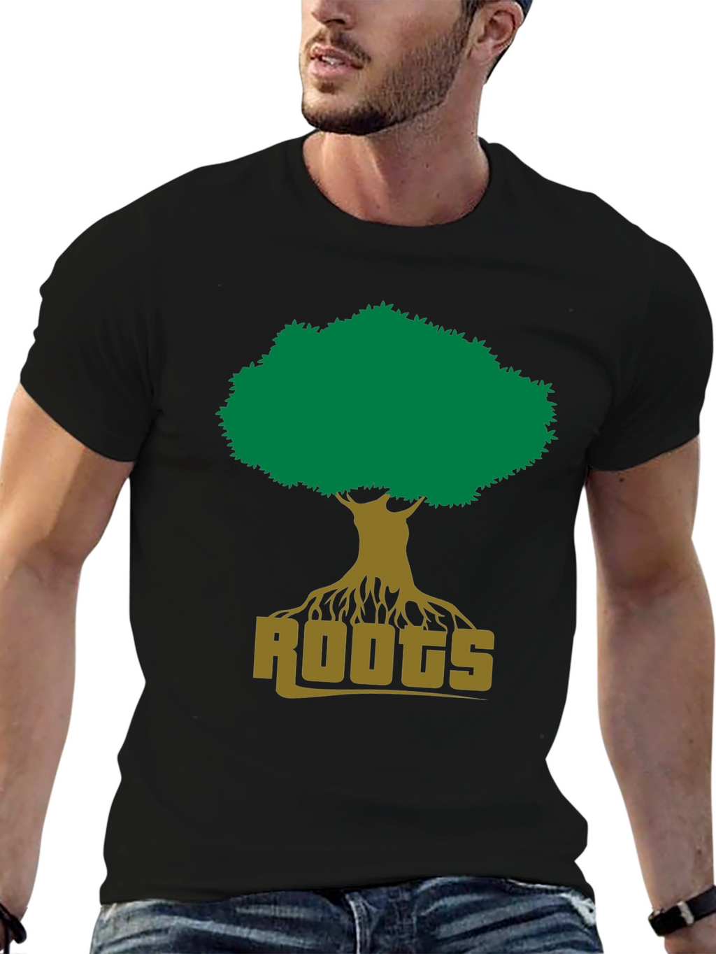 Roots Tree Graphic Tee - Black Cotton T-Shirt