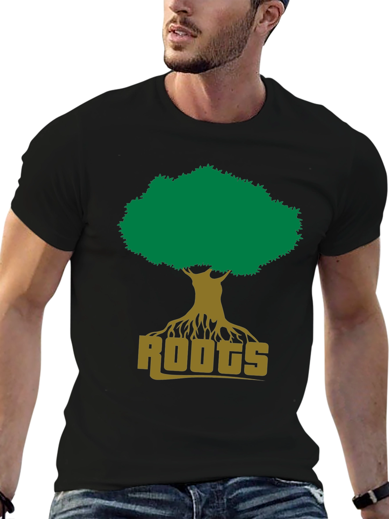 Roots Tree Graphic Tee - Black Cotton T-Shirt