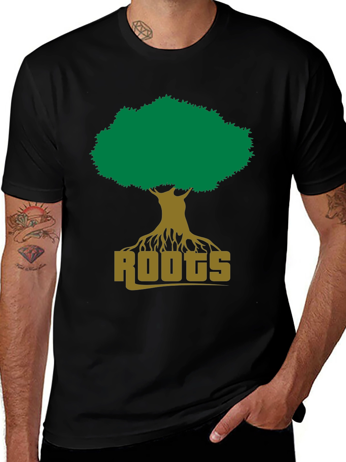 Roots Tree Graphic Tee - Black Cotton T-Shirt