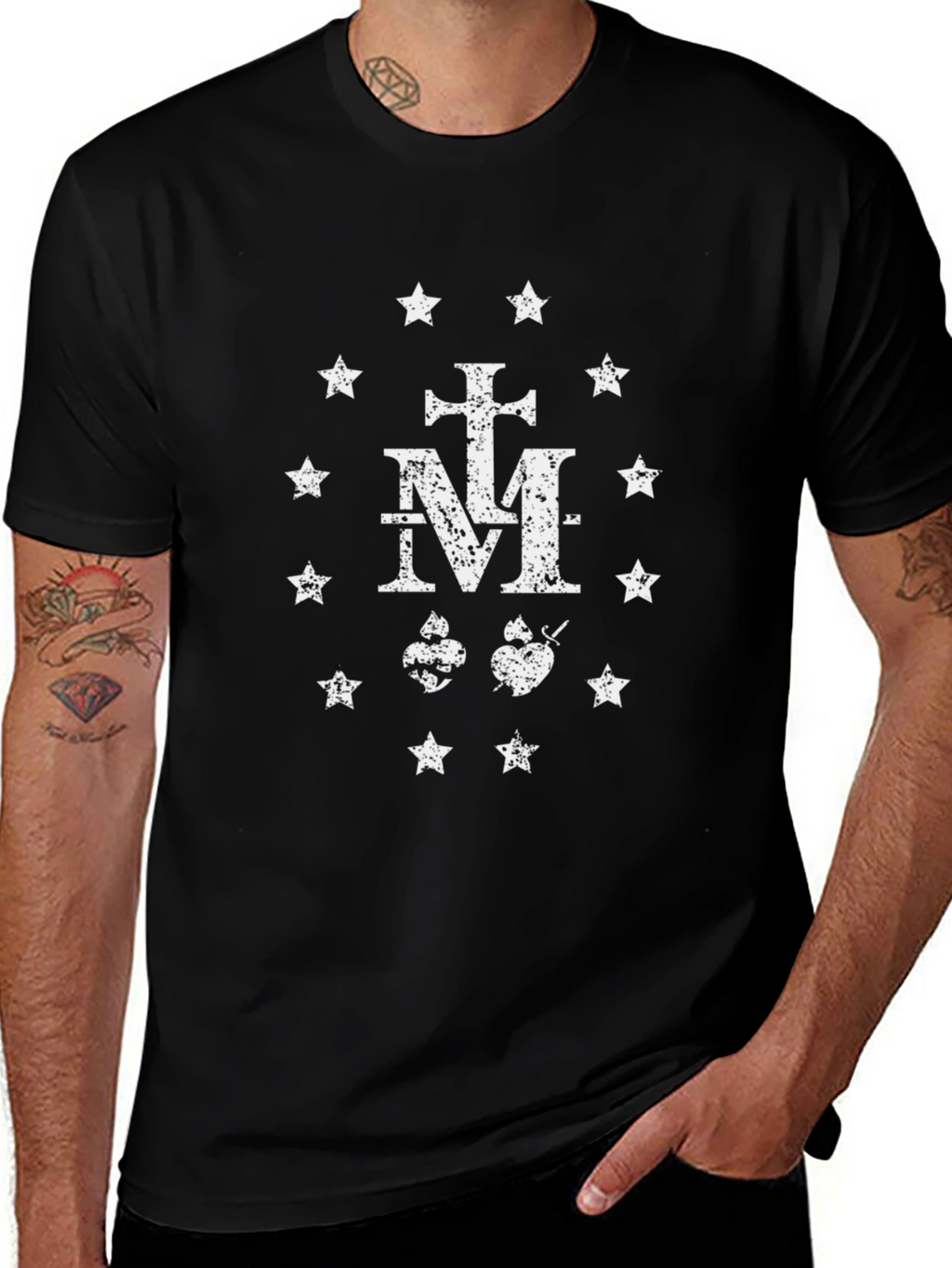 Distressed Miraculous Medal Graphic T-Shirt