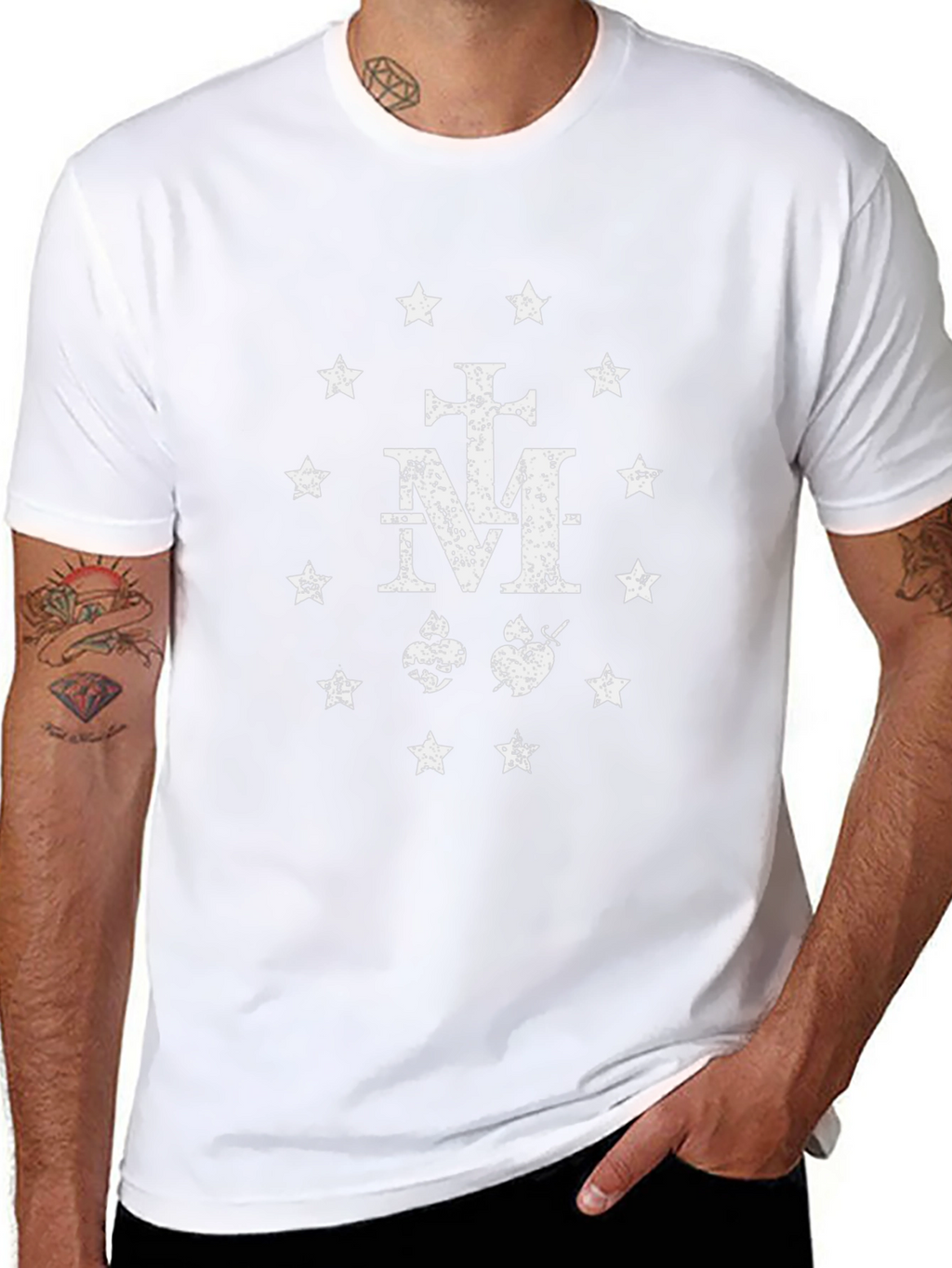 Distressed Miraculous Medal Graphic T-Shirt