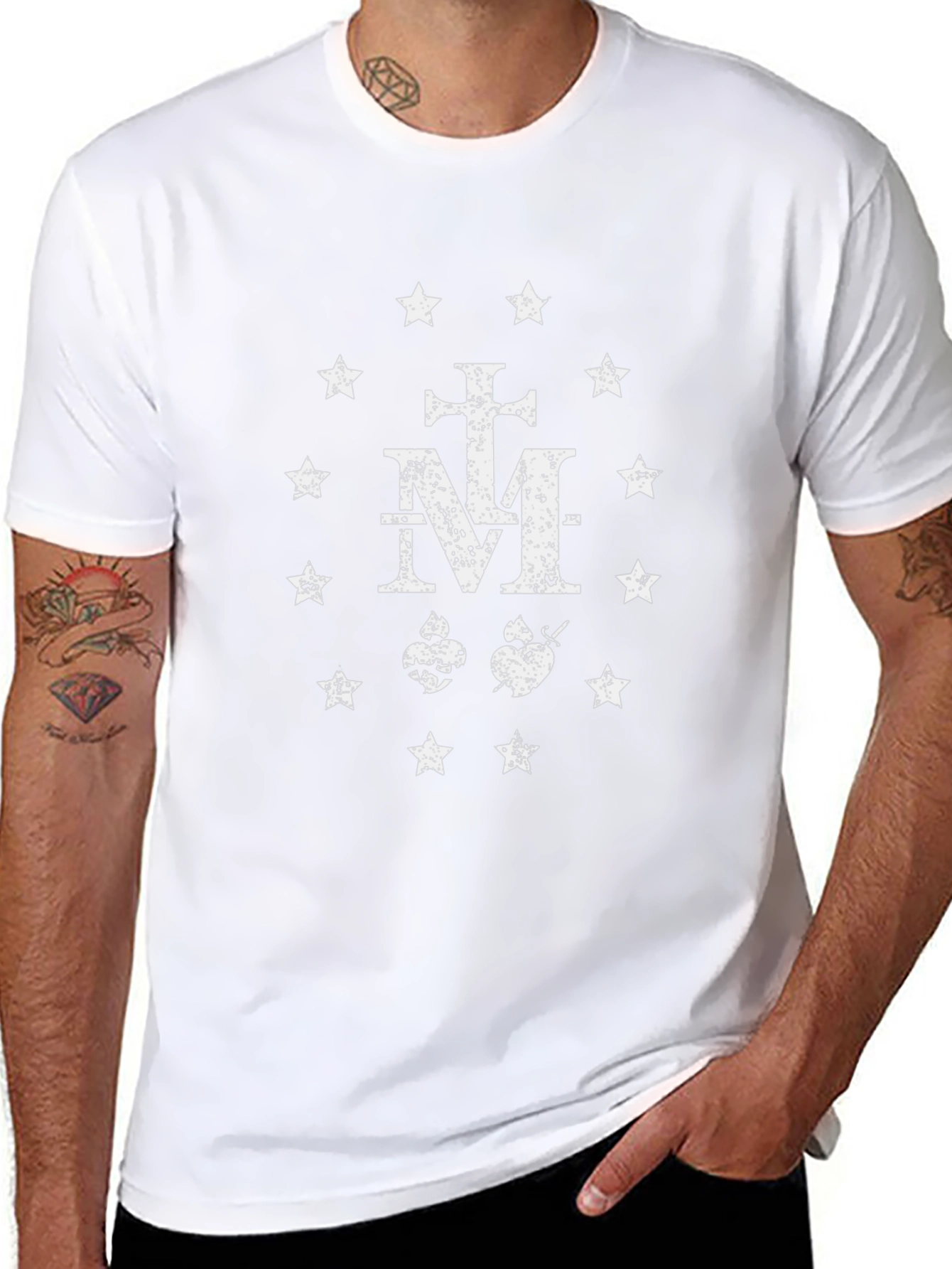 Distressed Miraculous Medal Graphic T-Shirt