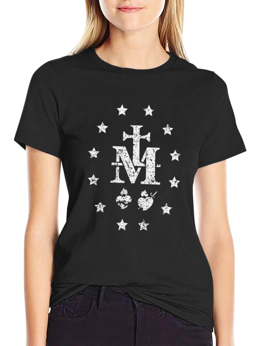 Distressed Miraculous Medal Graphic T-Shirt