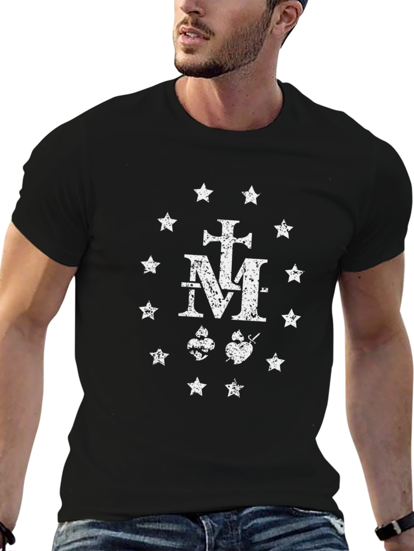 Distressed Miraculous Medal Graphic T-Shirt