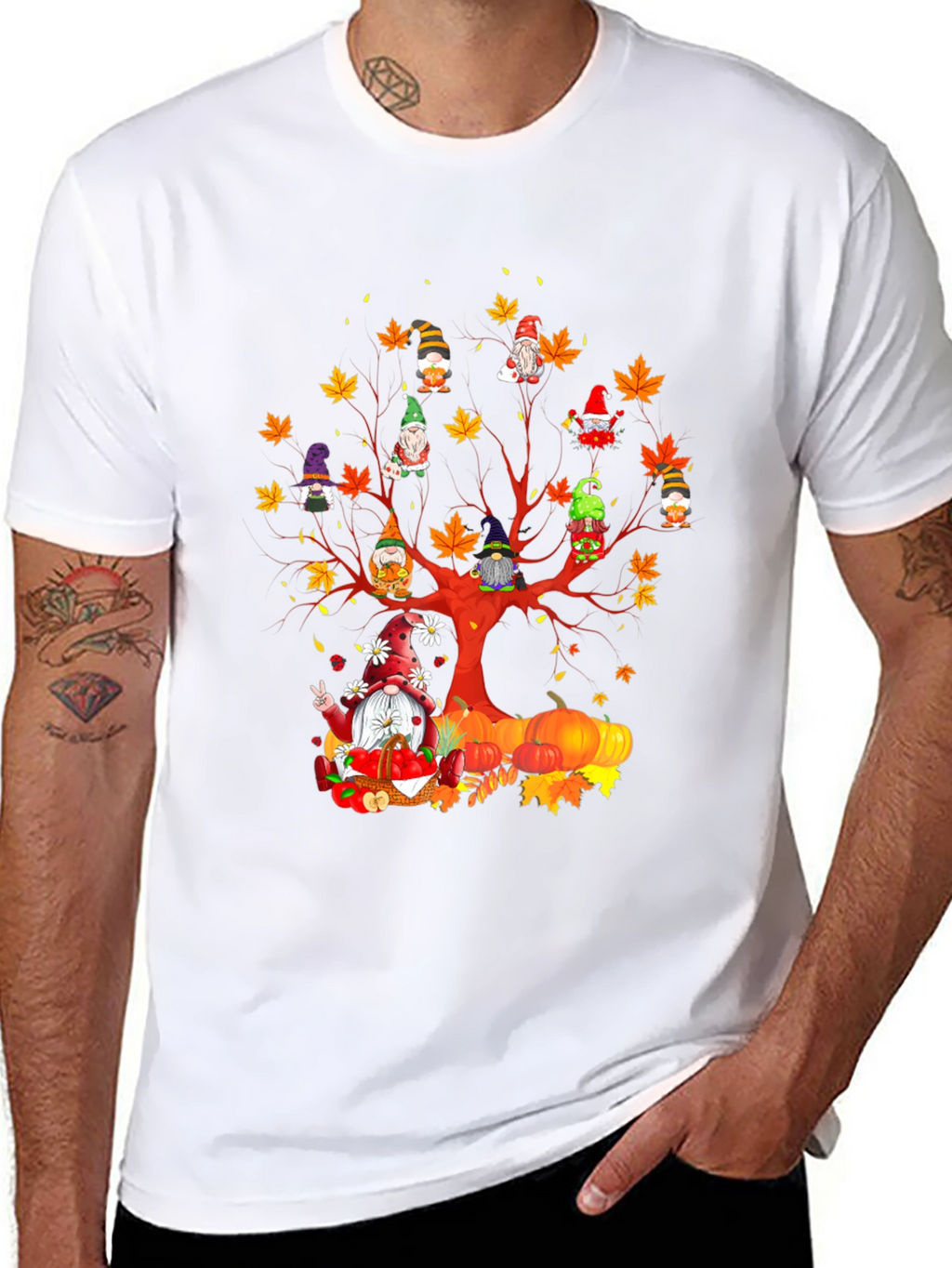 Fall Gnomes T-Shirt - Autumn Harvest Tree Design