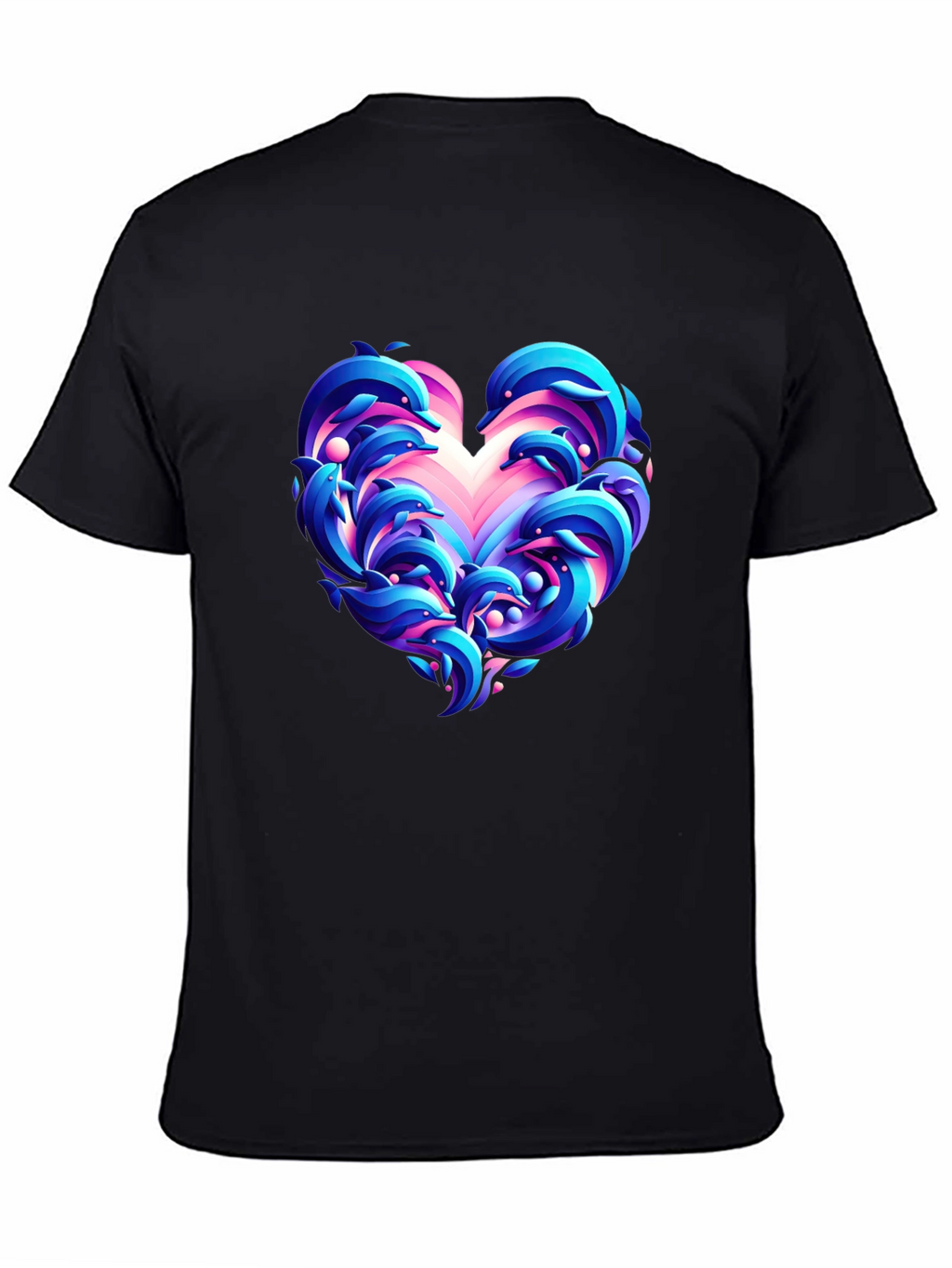 Dolphin Heart Graphic Black T-Shirt