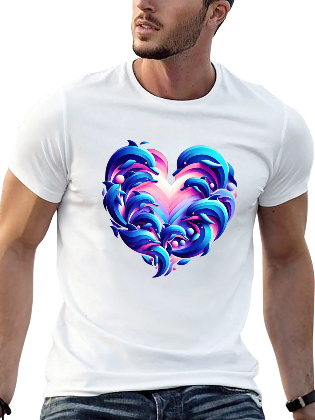 Dolphin Heart Graphic Black T-Shirt