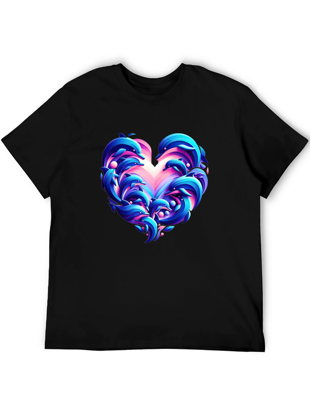 Dolphin Heart Graphic Black T-Shirt