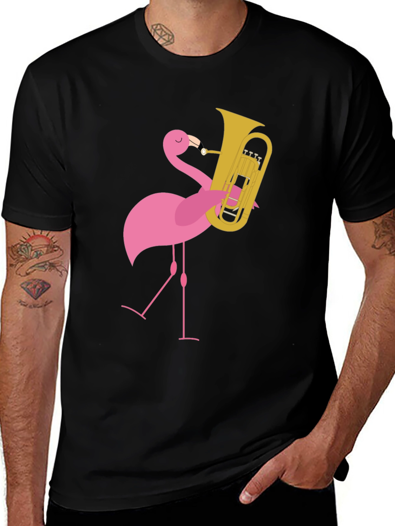 Flamingo Tuba Player Graphic Tee - Black