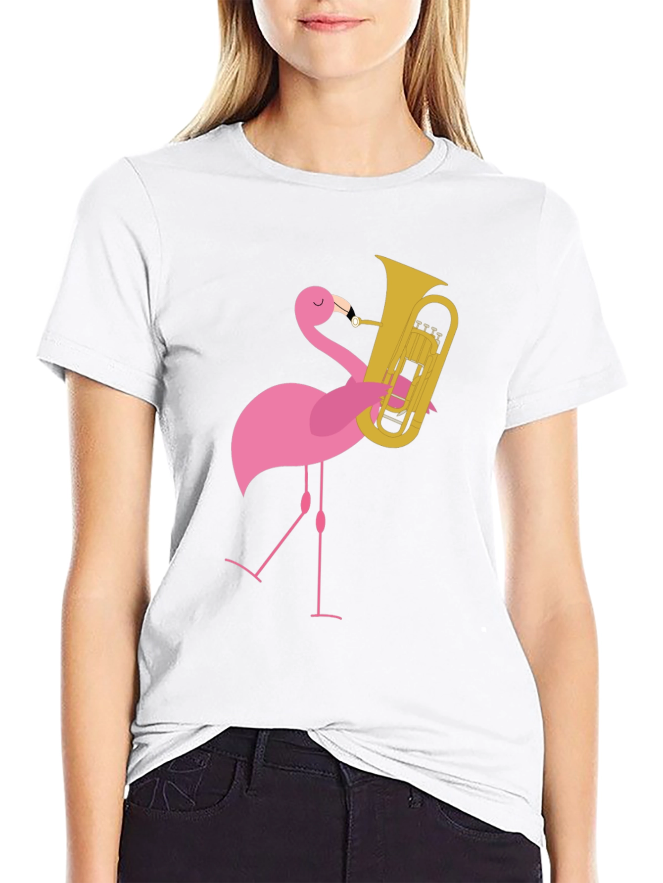 Flamingo Tuba Player Graphic Tee - Black