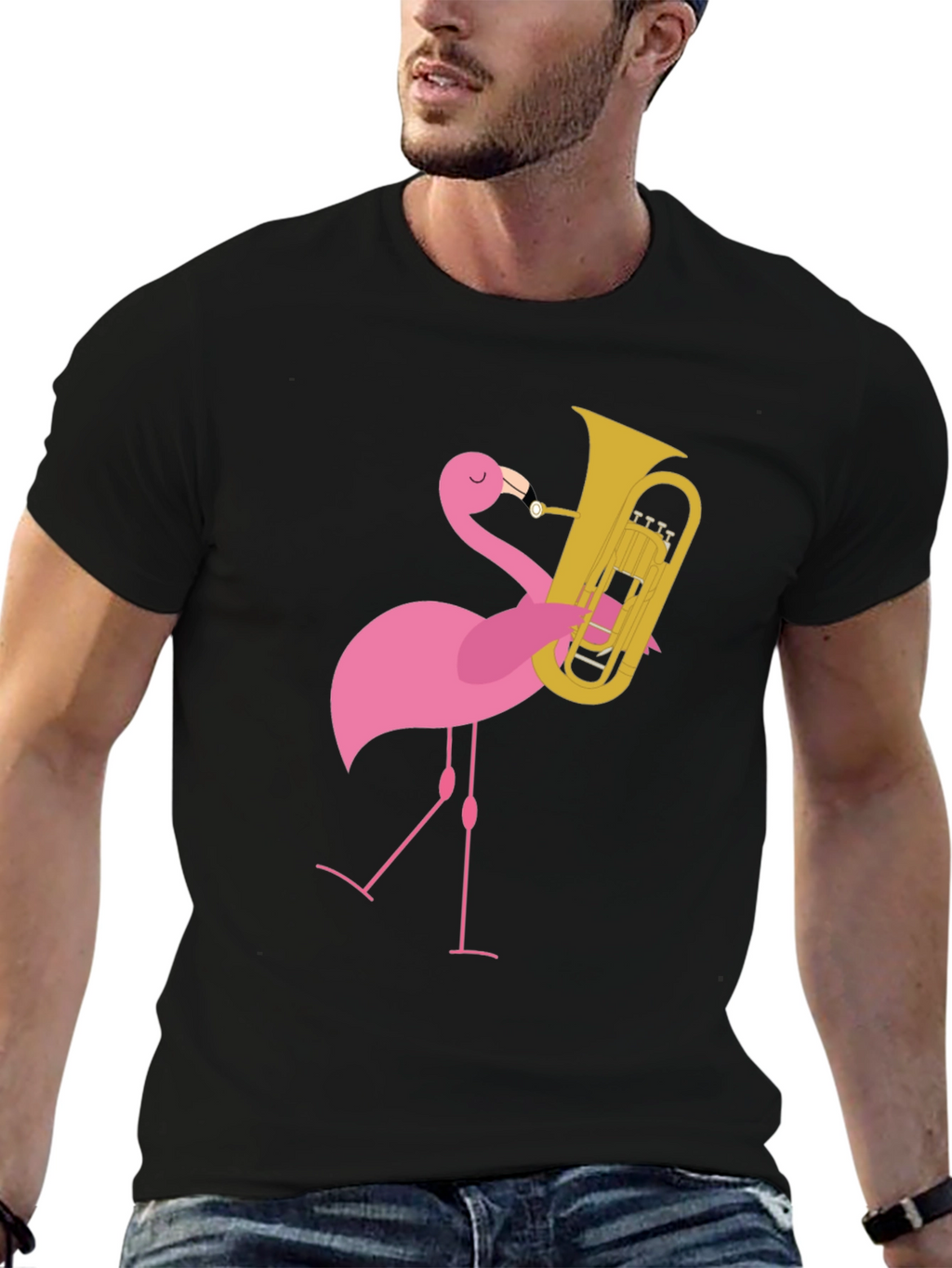 Flamingo Tuba Player Graphic Tee - Black