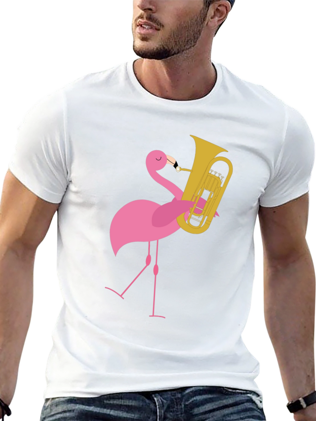 Flamingo Tuba Player Graphic Tee - Black