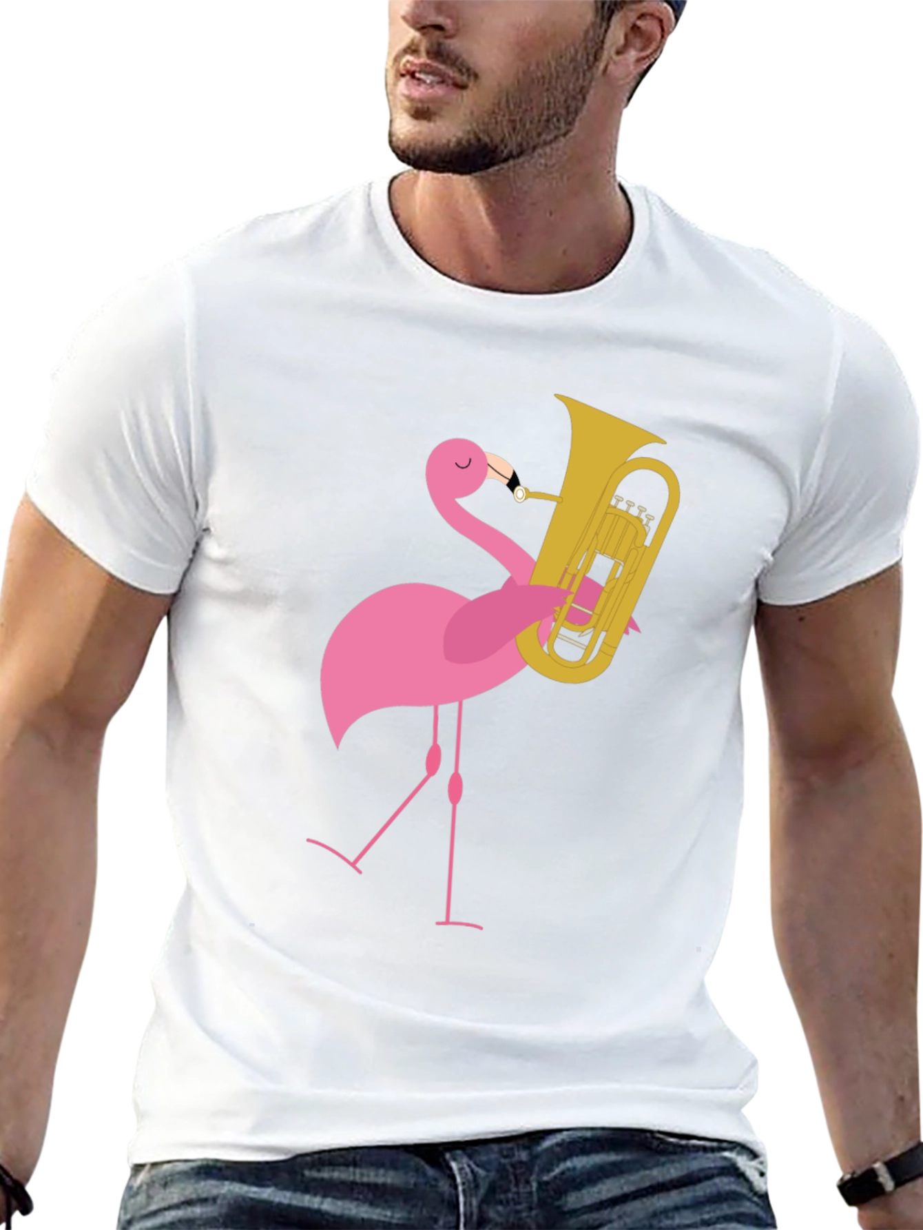 Flamingo Tuba Player Graphic Tee - Black