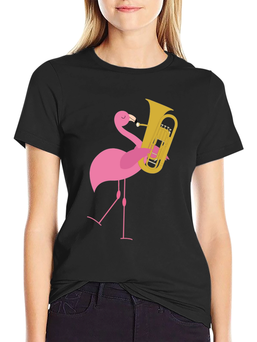 Flamingo Tuba Player Graphic Tee - Black