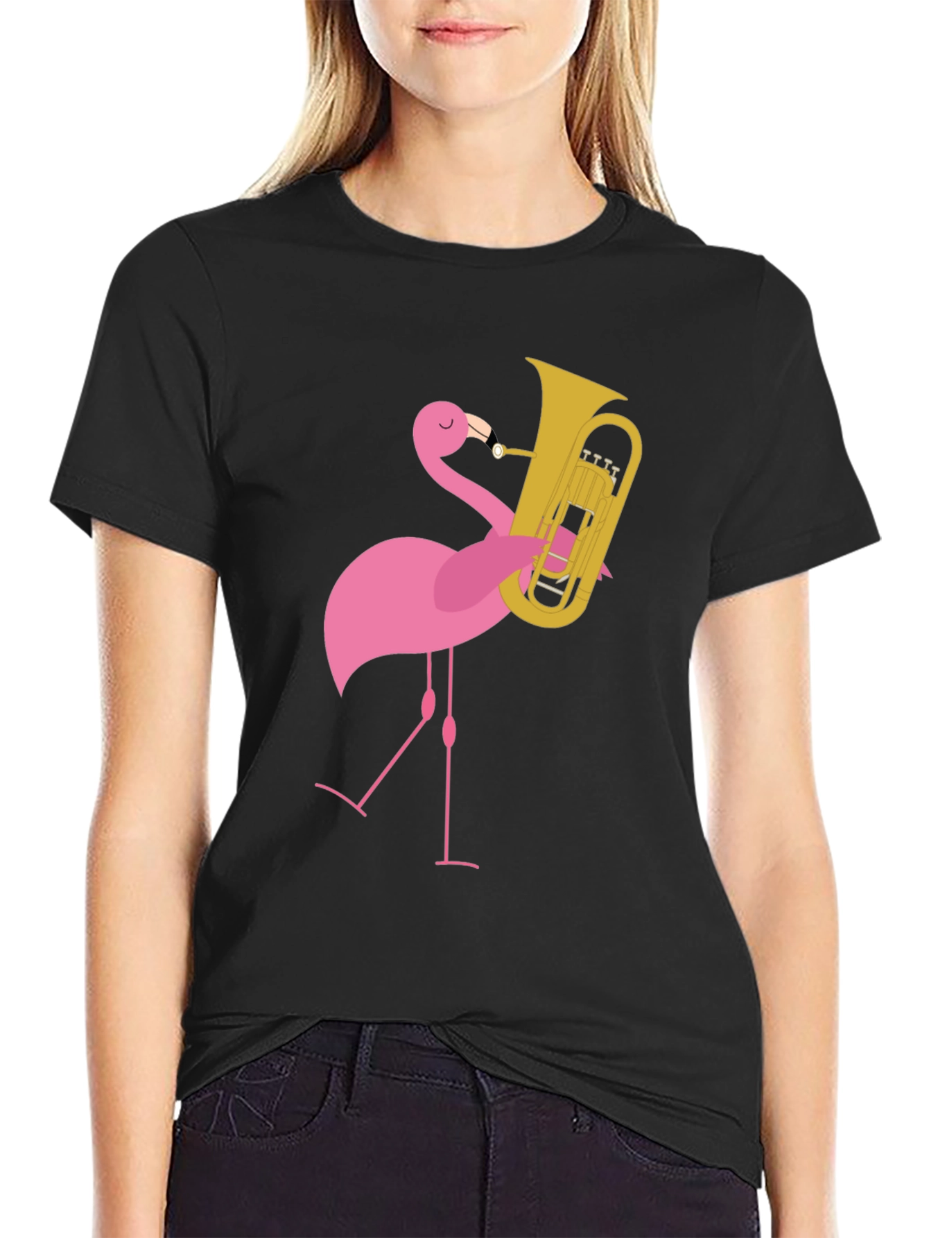 Flamingo Tuba Player Graphic Tee - Black