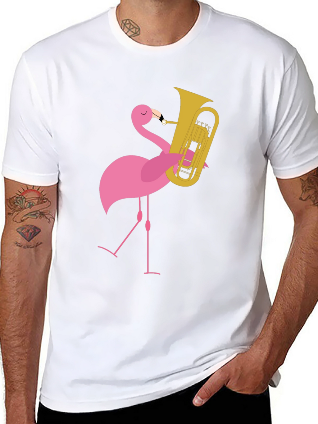 Flamingo Tuba Player Graphic Tee - Black