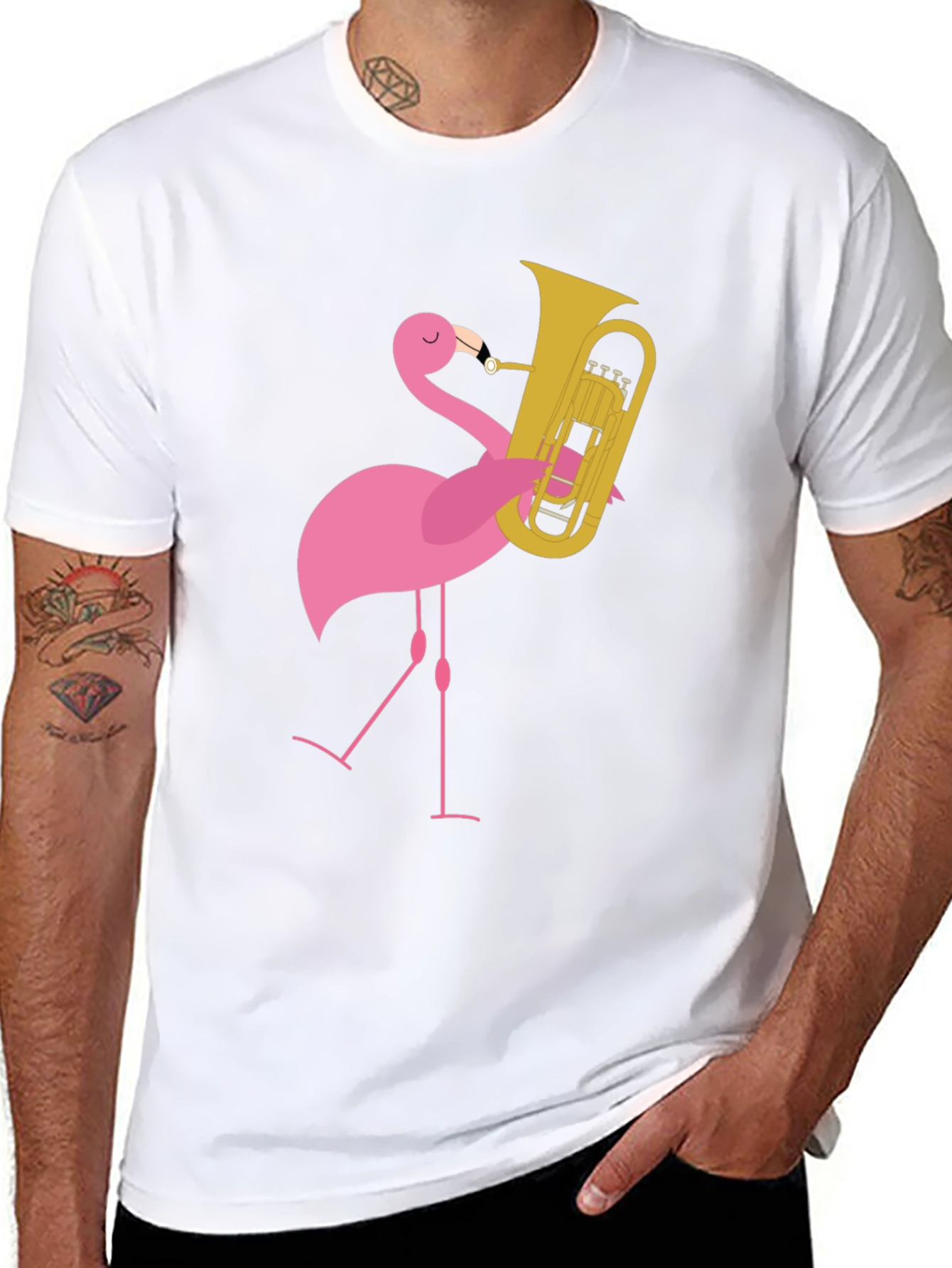 Flamingo Tuba Player Graphic Tee - Black