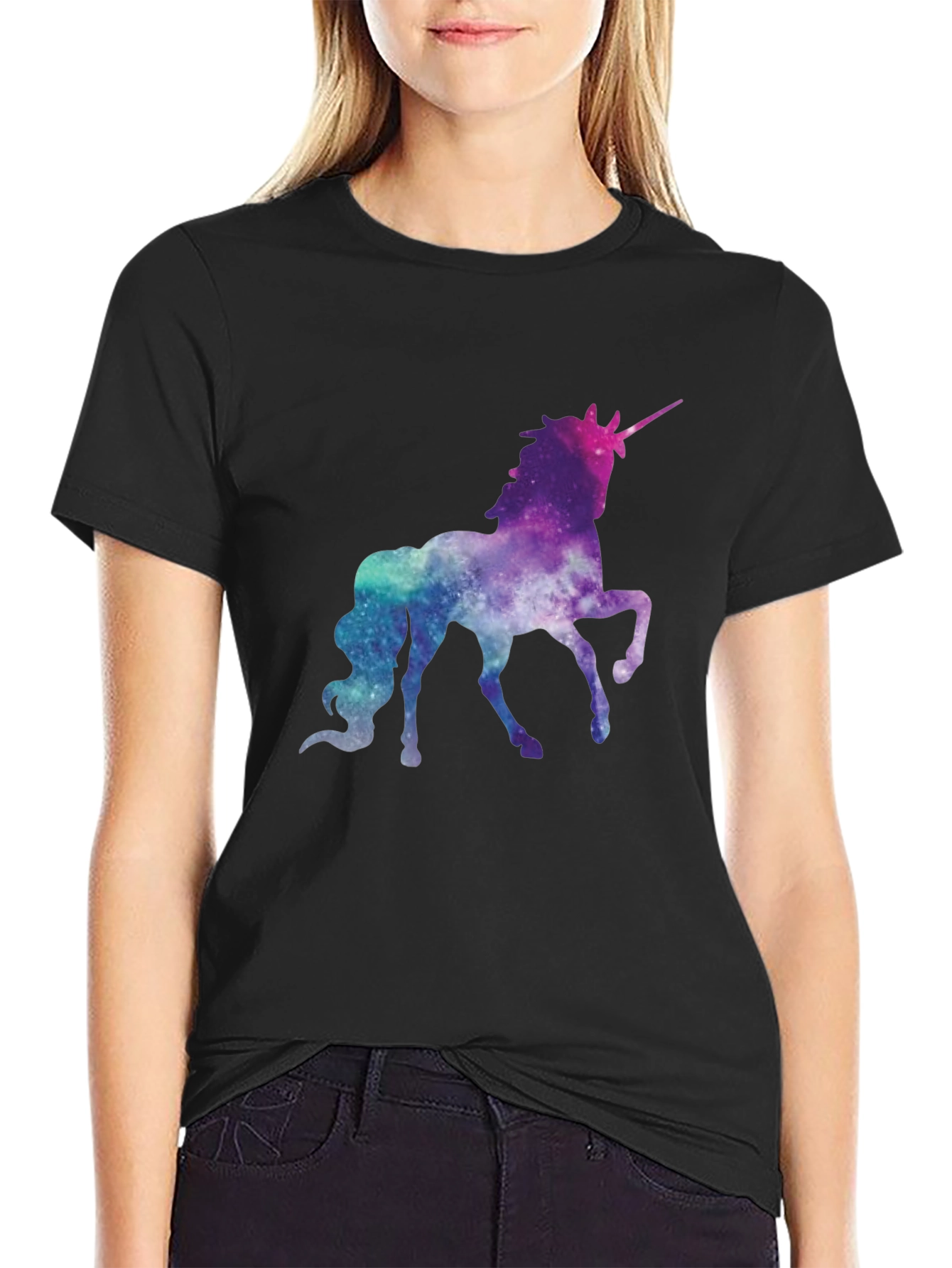 Galaxy Unicorn Black T-Shirt - Magical Space Design