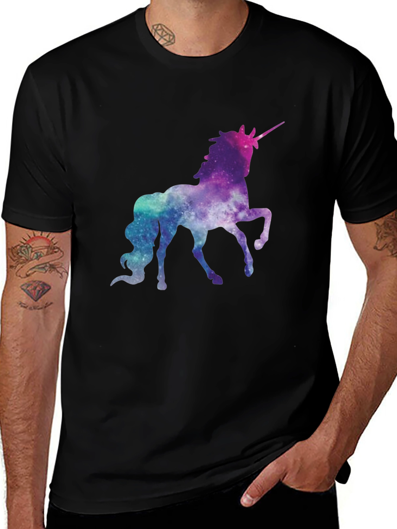 Galaxy Unicorn Black T-Shirt - Magical Space Design