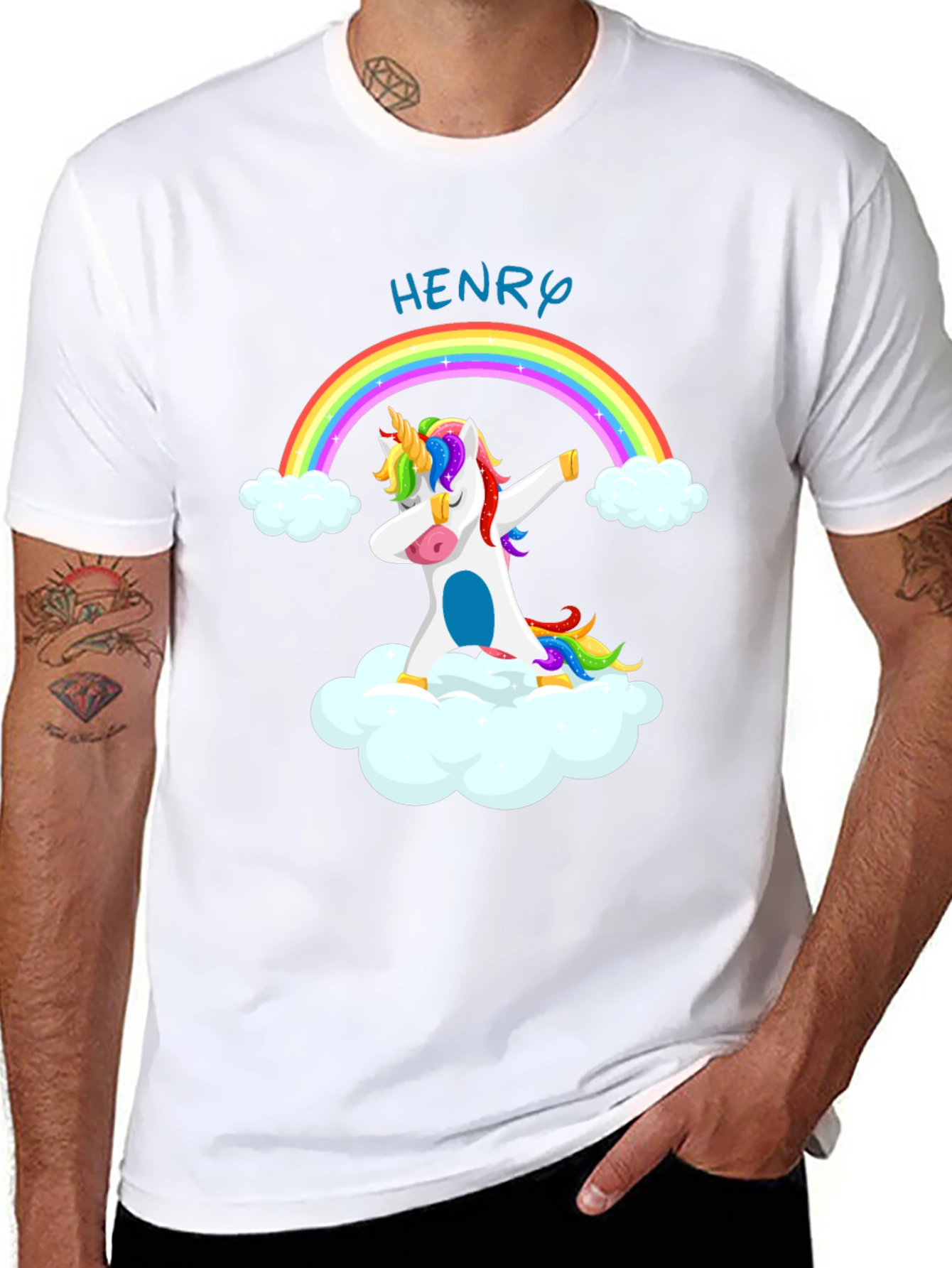 Dabbing Unicorn Rainbow T-Shirt - Personalized