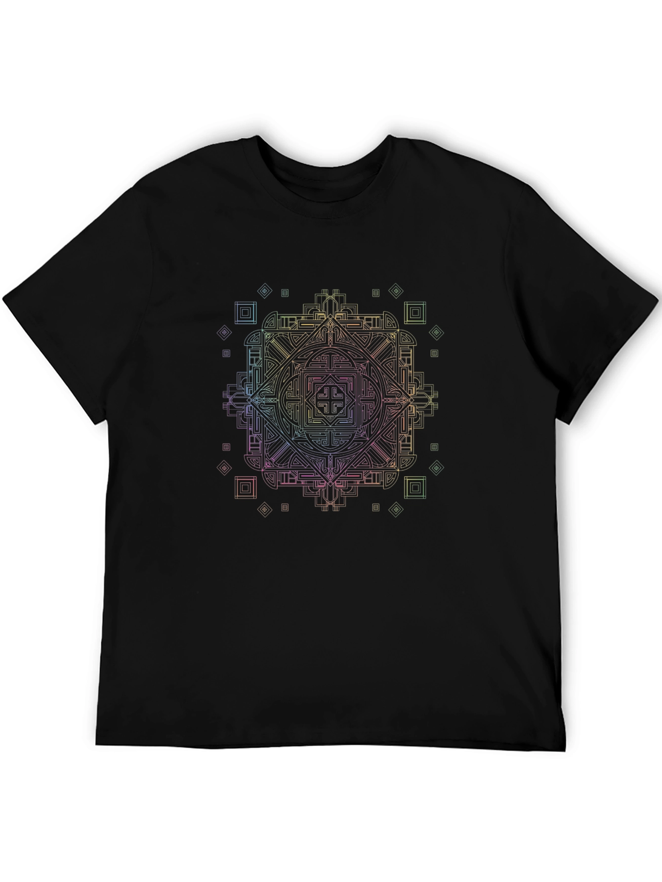 Geometric Rainbow Pattern Black T-Shirt