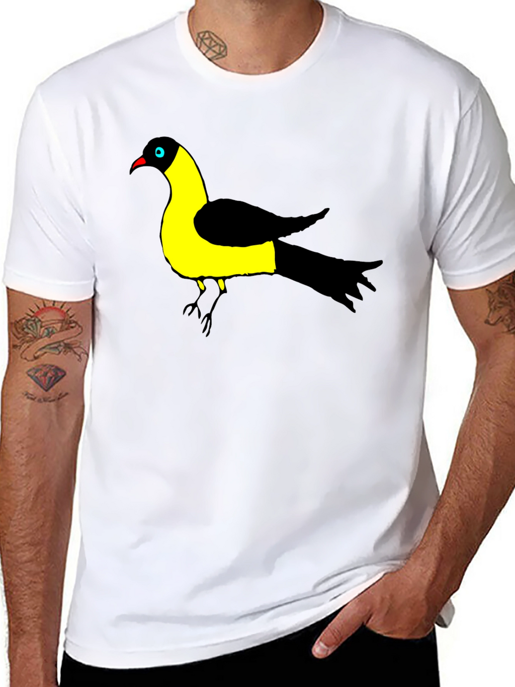 Bird Graphic Tee - Black Cotton T-Shirt