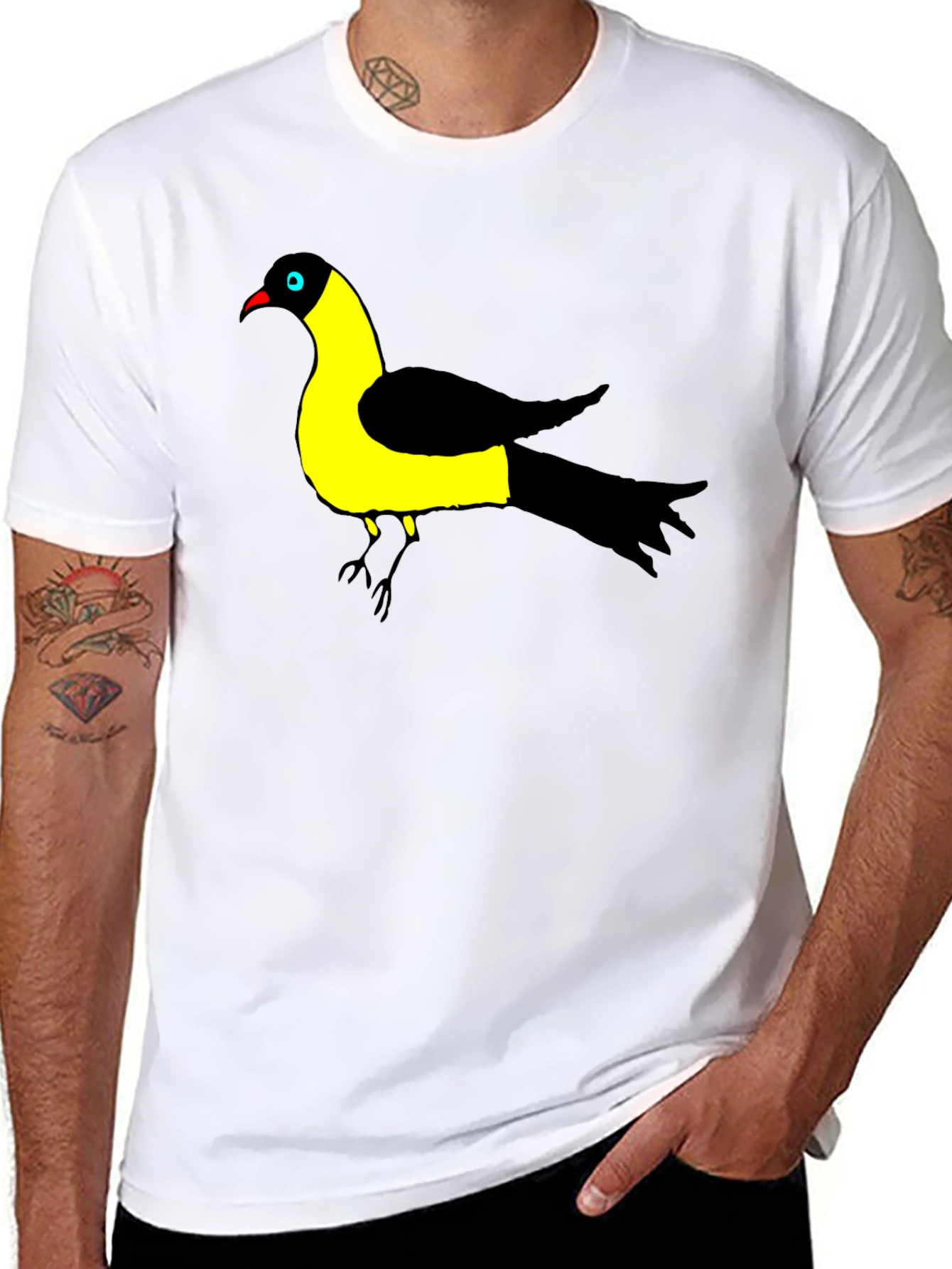 Bird Graphic Tee - Black Cotton T-Shirt