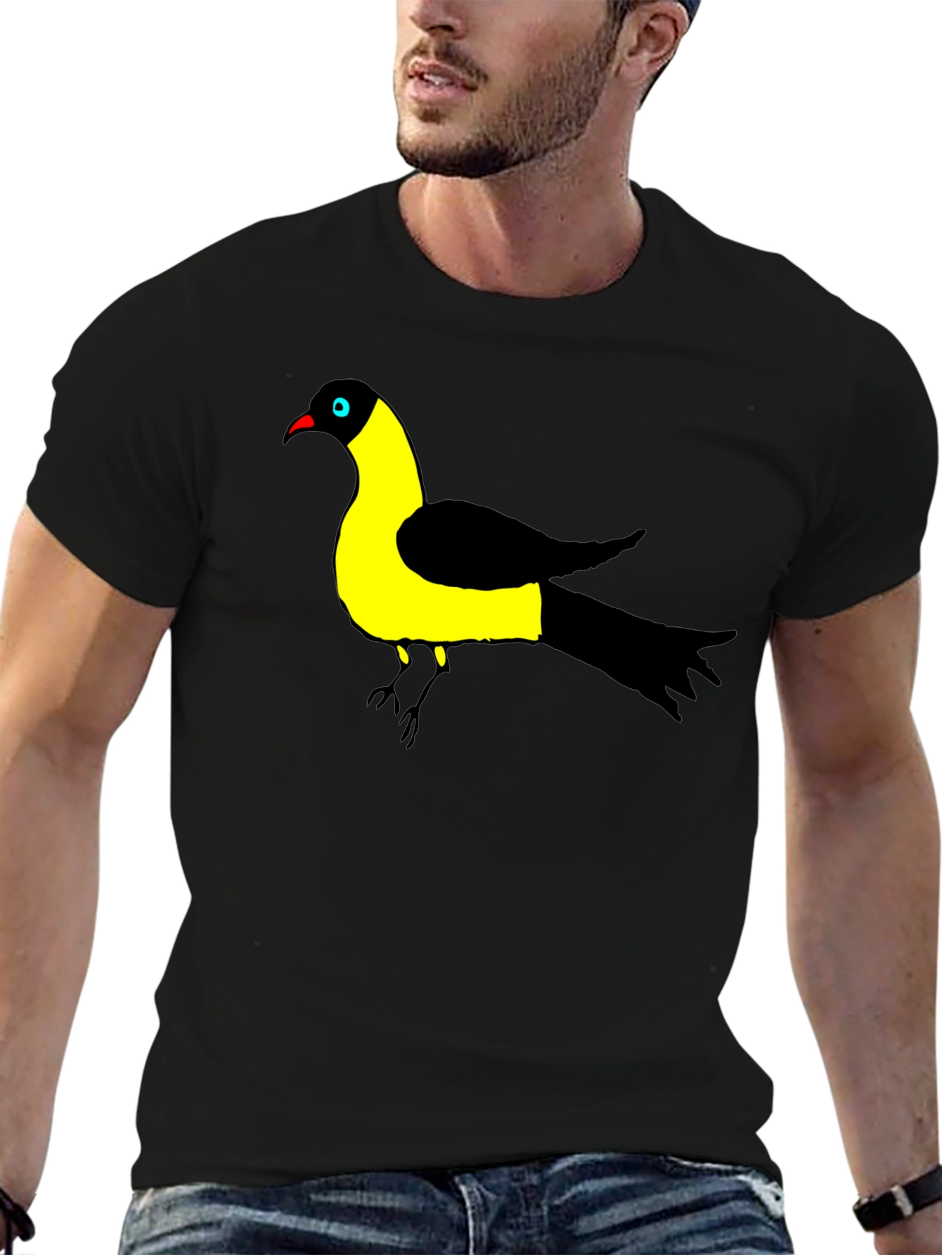 Bird Graphic Tee - Black Cotton T-Shirt