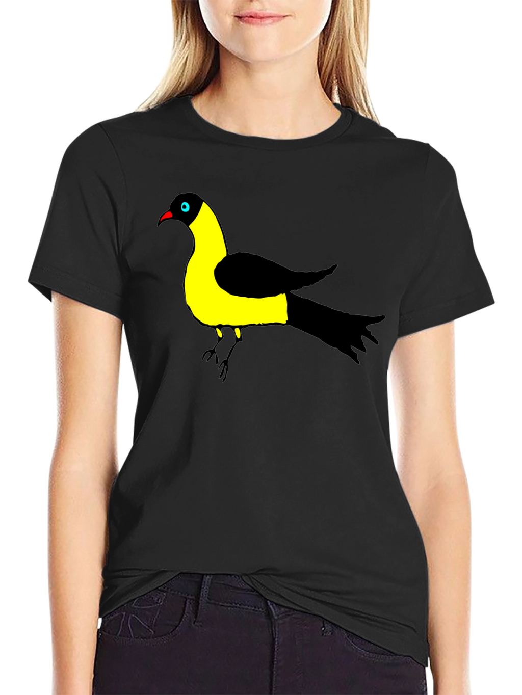 Bird Graphic Tee - Black Cotton T-Shirt