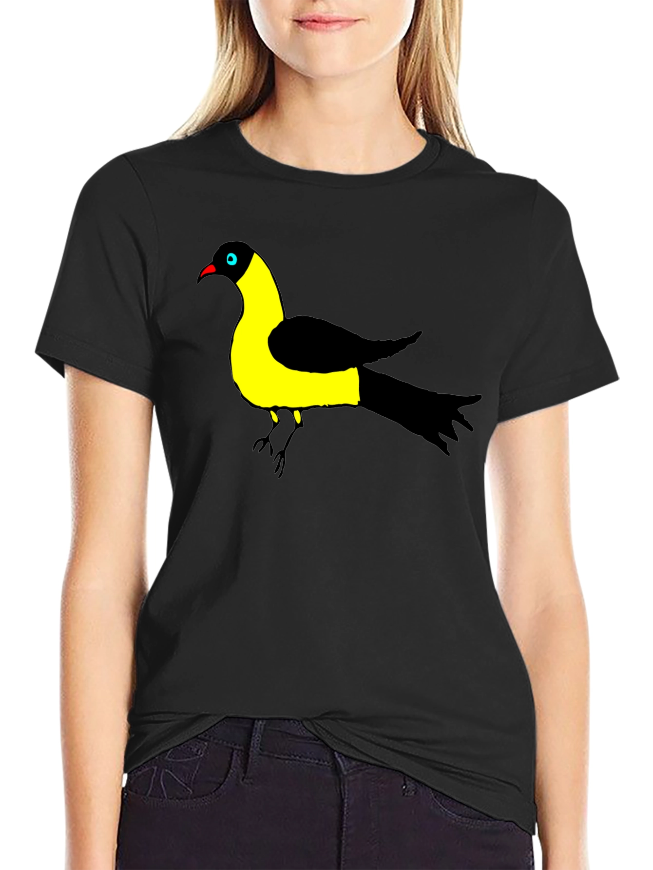 Bird Graphic Tee - Black Cotton T-Shirt