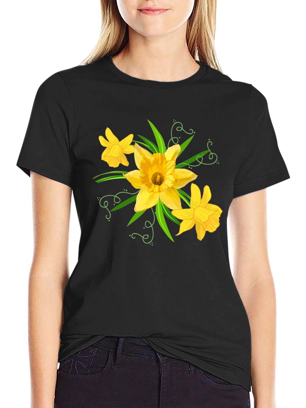 Daffodil Graphic Tee - Black Cotton T-Shirt